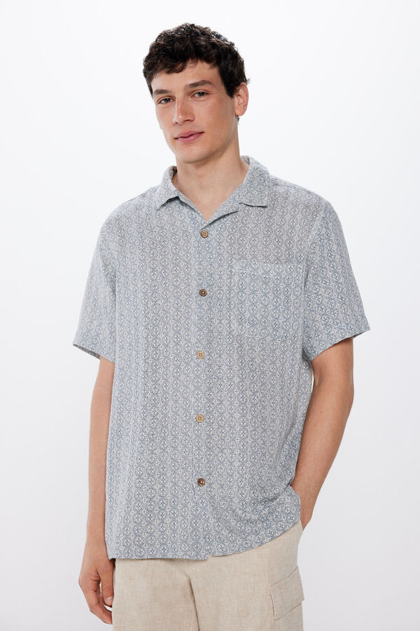 Springfield Camisa r&uacute;stica estampada azul