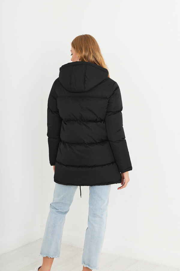 Brave Soul Casaco de penas acolchoado com capuz preto