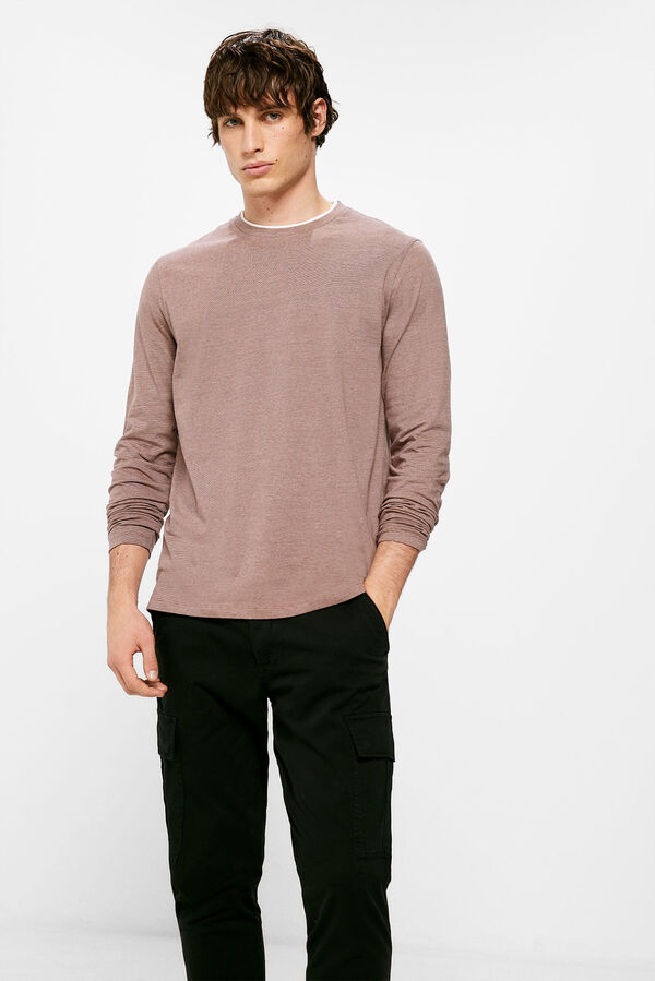 Springfield Camiseta de manga larga doble microraya burdeos