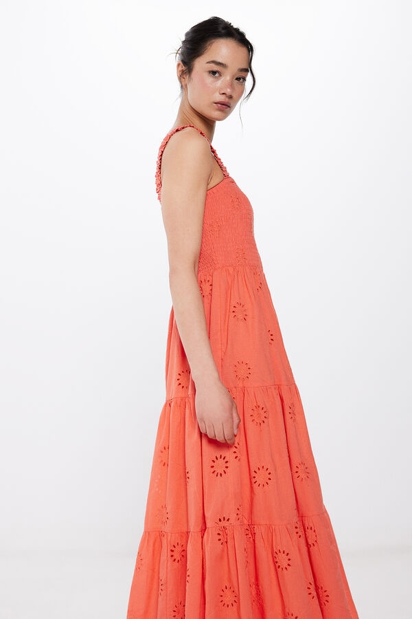 Springfield Vestido Midi Bordados Shiffly naranja