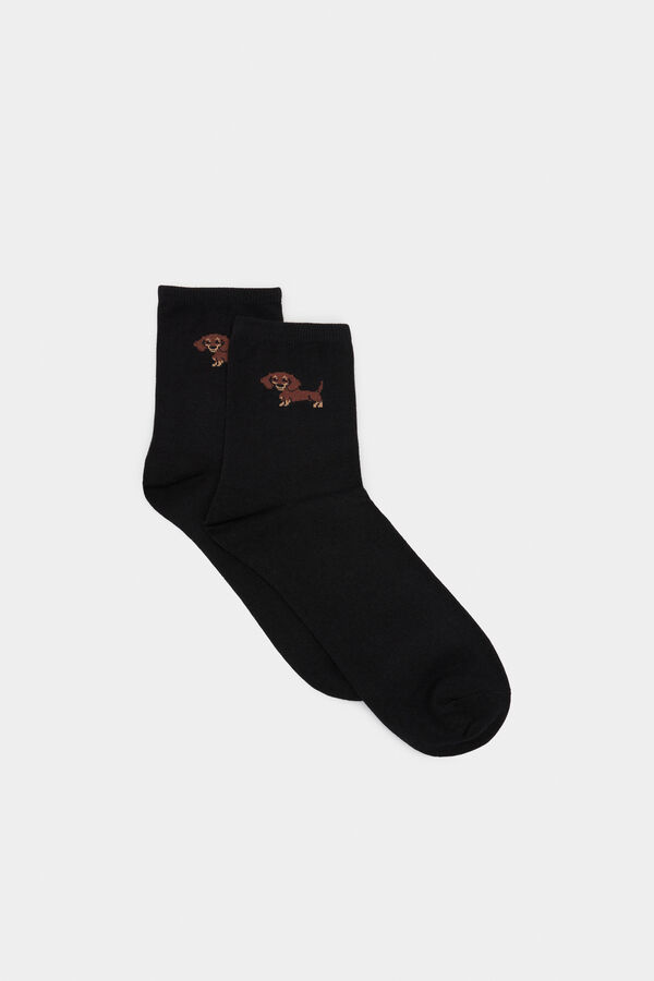 Springfield Meia soquete lisa comprida c&atilde;o preto