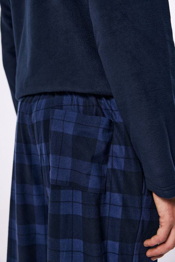 Springfield Set pijama largo franela cuadros azul