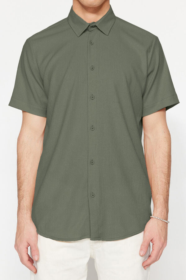 Trendyol Camisa de manga curta com textura Caqui escuro