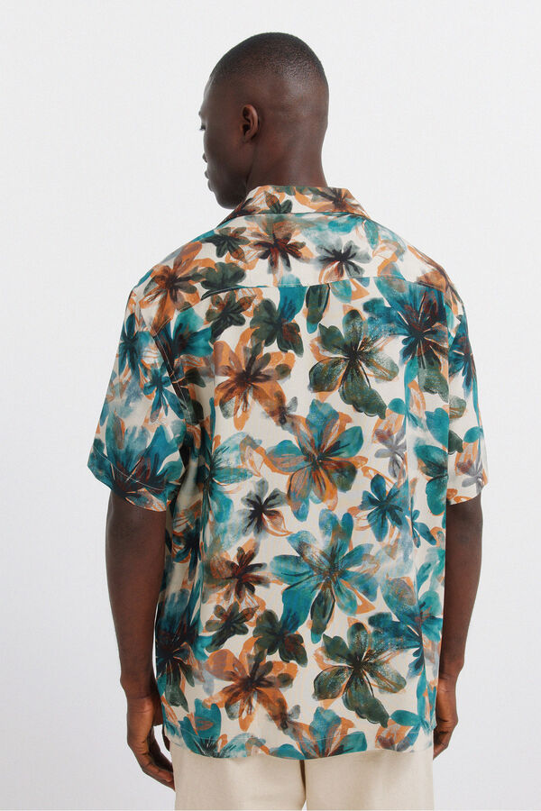 Springfield Camisa de manga curta em viscose com estampado floral bege