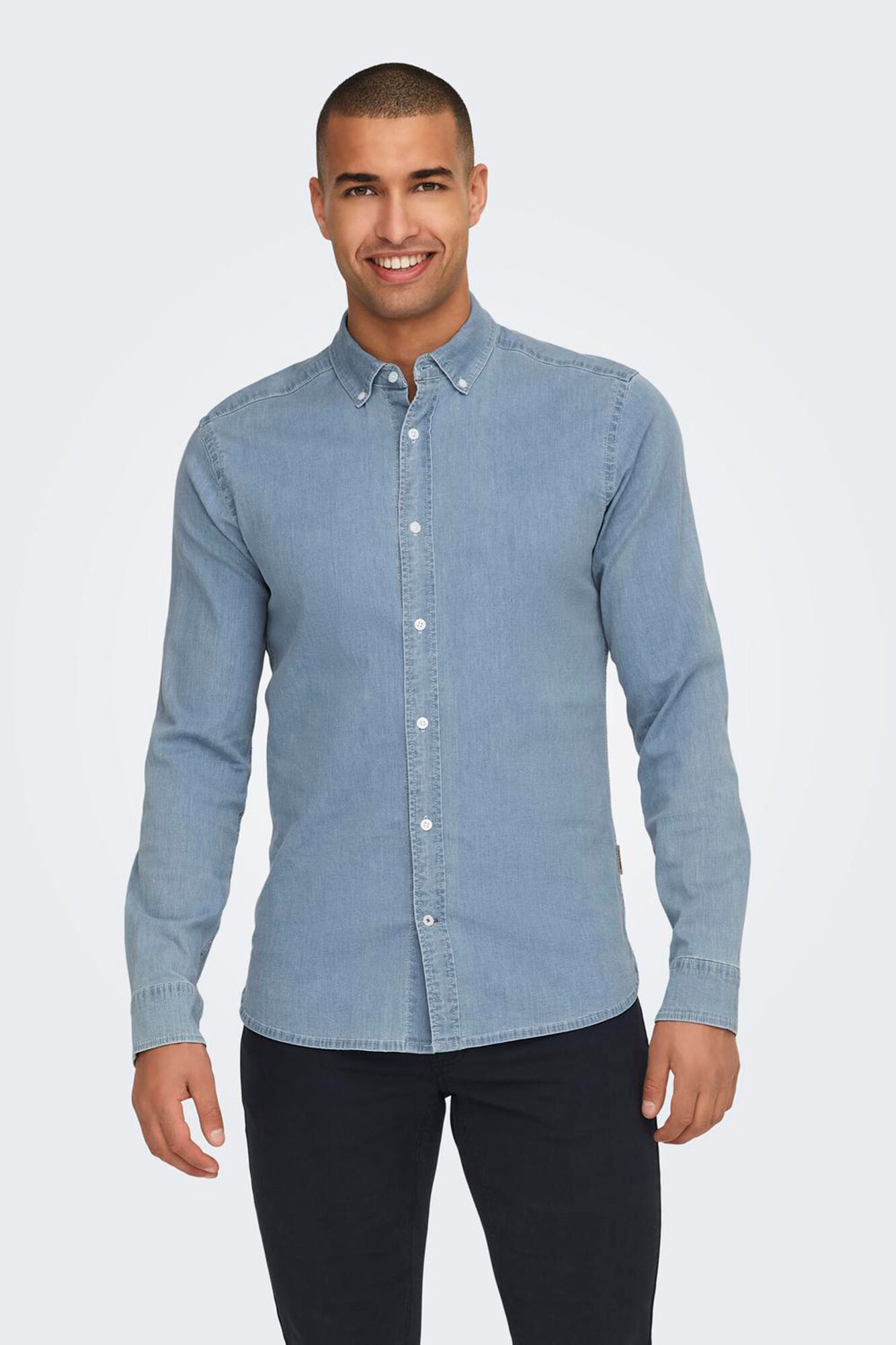 Only & Sons Camisa de cambraia com gola cl&aacute;ssica 