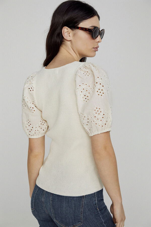 Only Top de malha manga abalonada cru