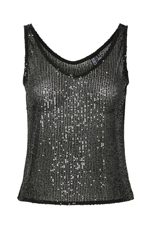 Pieces Top lentejuelas manga sisa negro