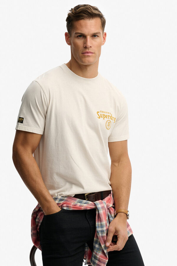 Superdry T-shirt de manga curta com estampado japon&ecirc;s nas costas bege