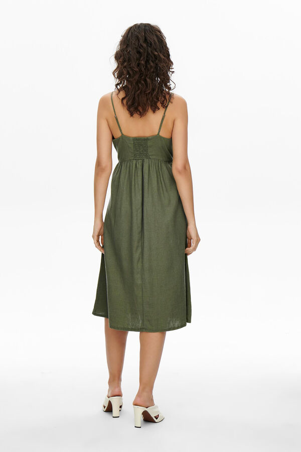 JDY Vestido de lino midi kaki