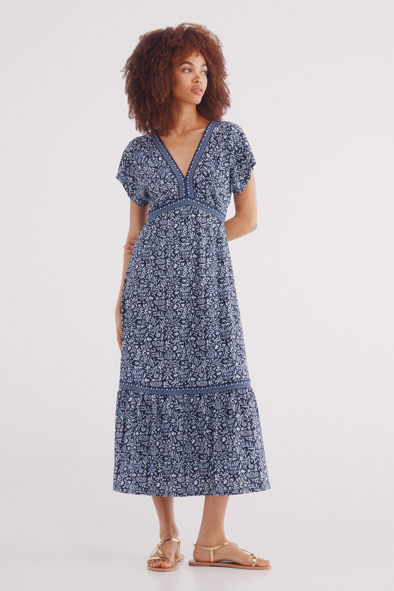 Springfield Vestido midi estampado cenefas y flores