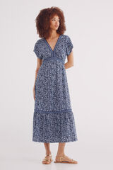 Springfield Vestido midi estampado cenefas y flores azul