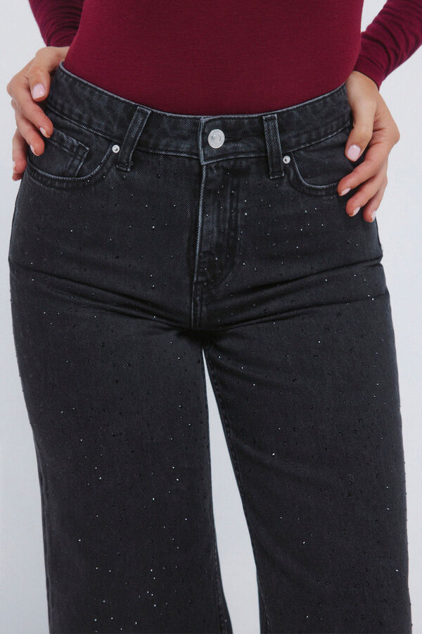 Springfield Jeans wide cristales brillantes negro