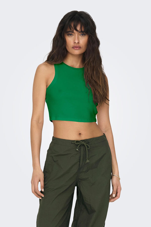 Only Top canelado gola halter verde