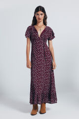 Springfield Vestido midi manga volante estampado burdeos