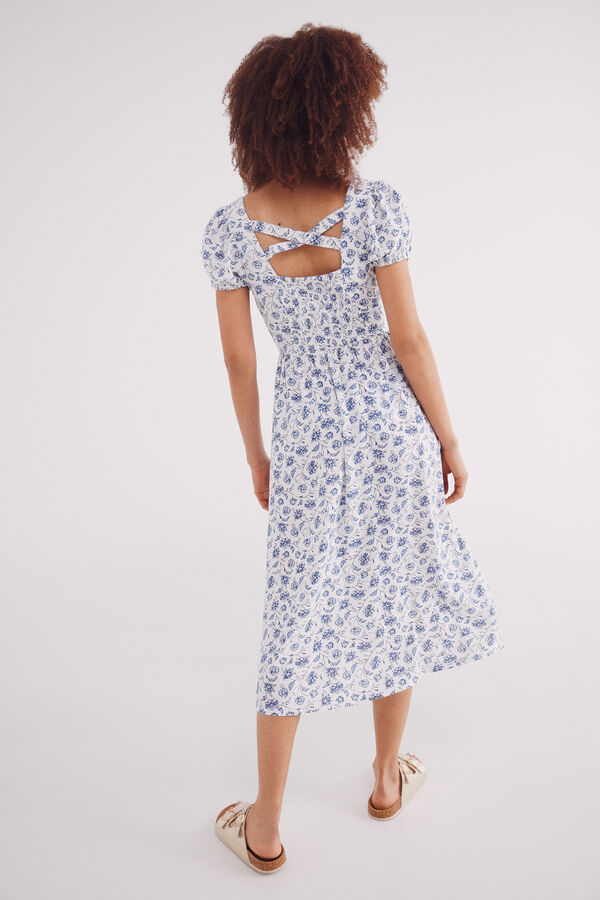 Springfield Vestido midi espalda cruzada lino estampado