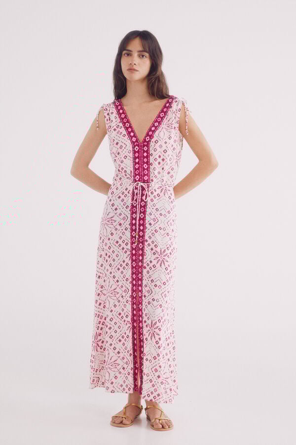 Springfield Vestido midi estampado com barra central cru