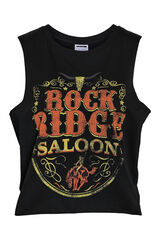 Noisy May Camiseta rockera sin mangas y estampado frontal. negro