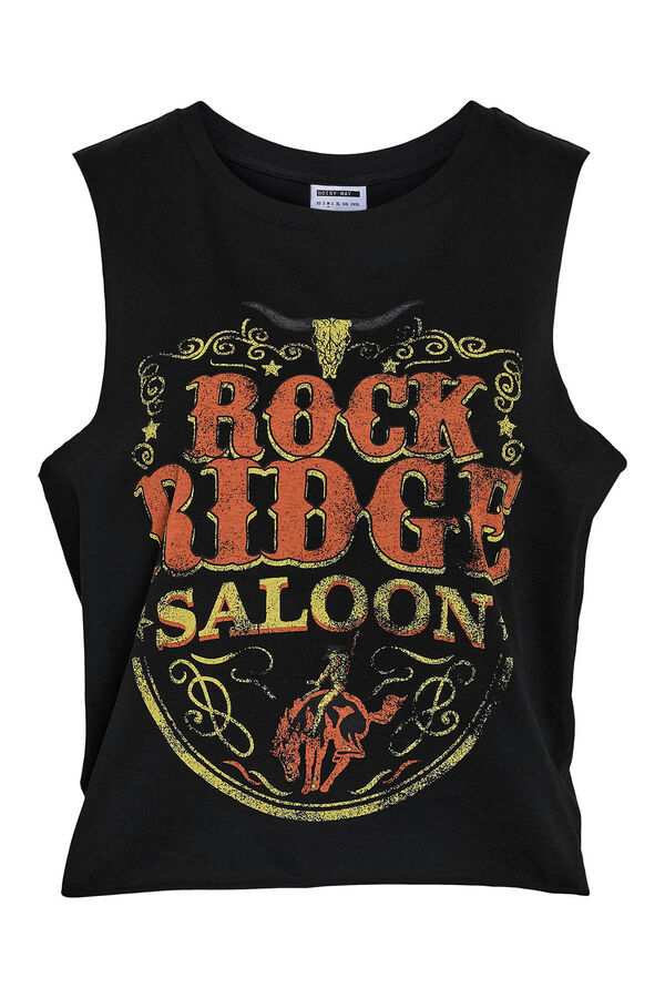 Noisy May Camiseta rockera sin mangas y estampado frontal. negro