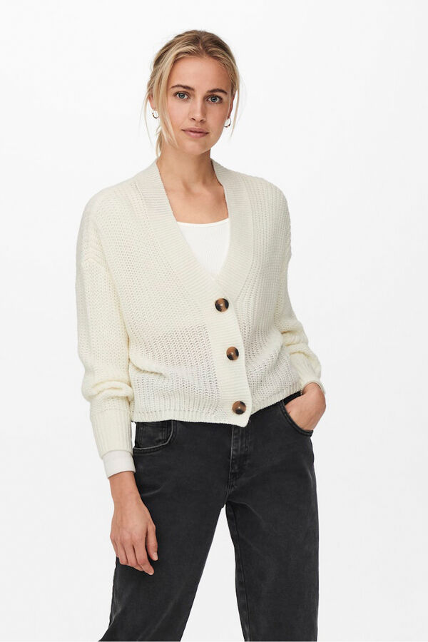 Only Casaco de malha fecho de bot&otilde;es branco