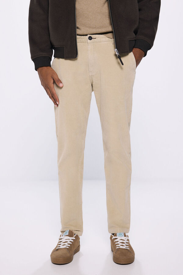 Springfield Pantal&oacute;n chino pana lavada comfort slim fit beige