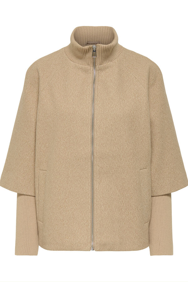 JDY Abrigo de pa&ntilde;o cremallera tostado