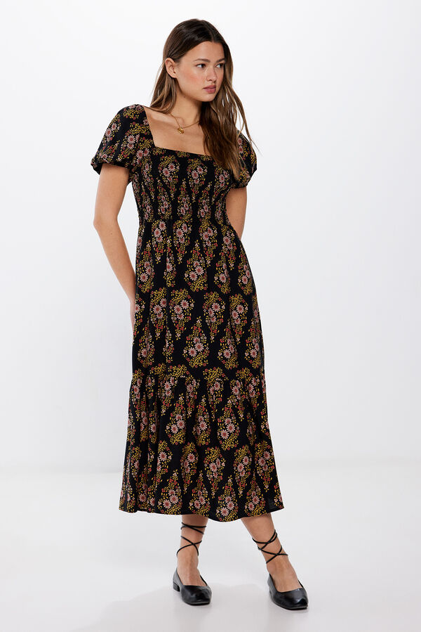 Springfield Vestido Midi Manga Abullonada amarillo