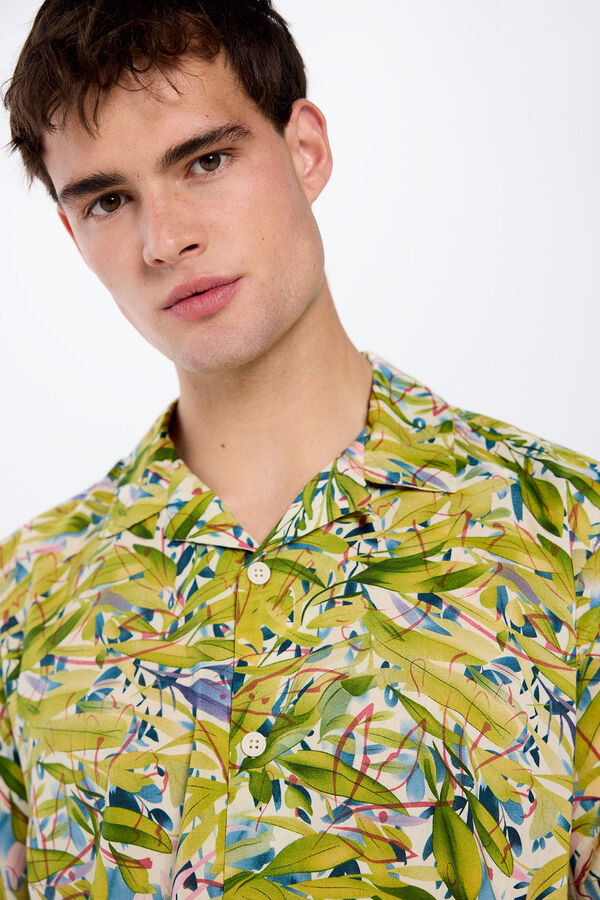 Springfield Camisa manga curta impressa viscosa bege