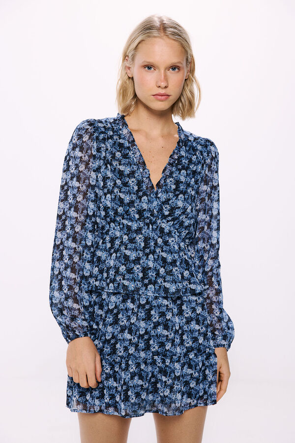 Springfield Blusa de chiffon lurex estampada azul