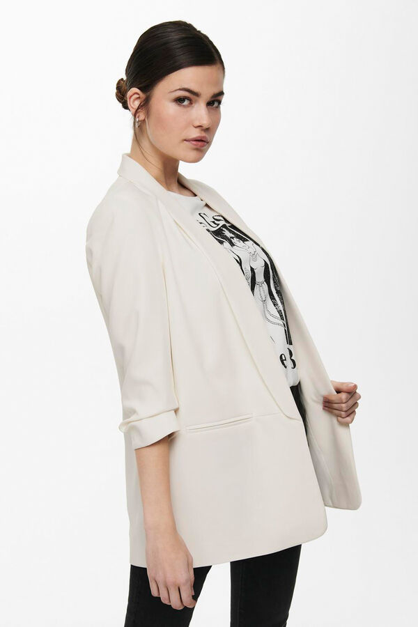 Only Blazer aberto com manga arrega&ccedil;adas branco