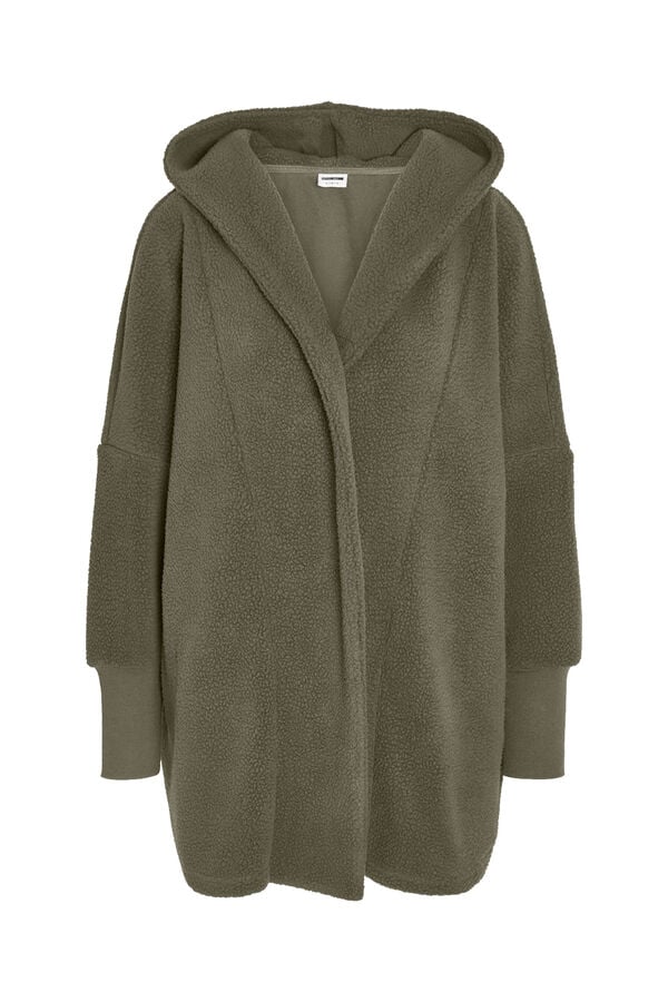 Noisy May Abrigo Teddy con capucha, pu&ntilde;o y cierre abotonado verde