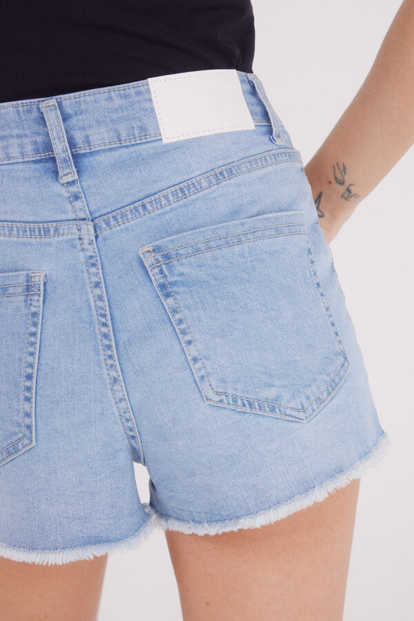 Springfield Shorts jeans com baixo desfiada azul