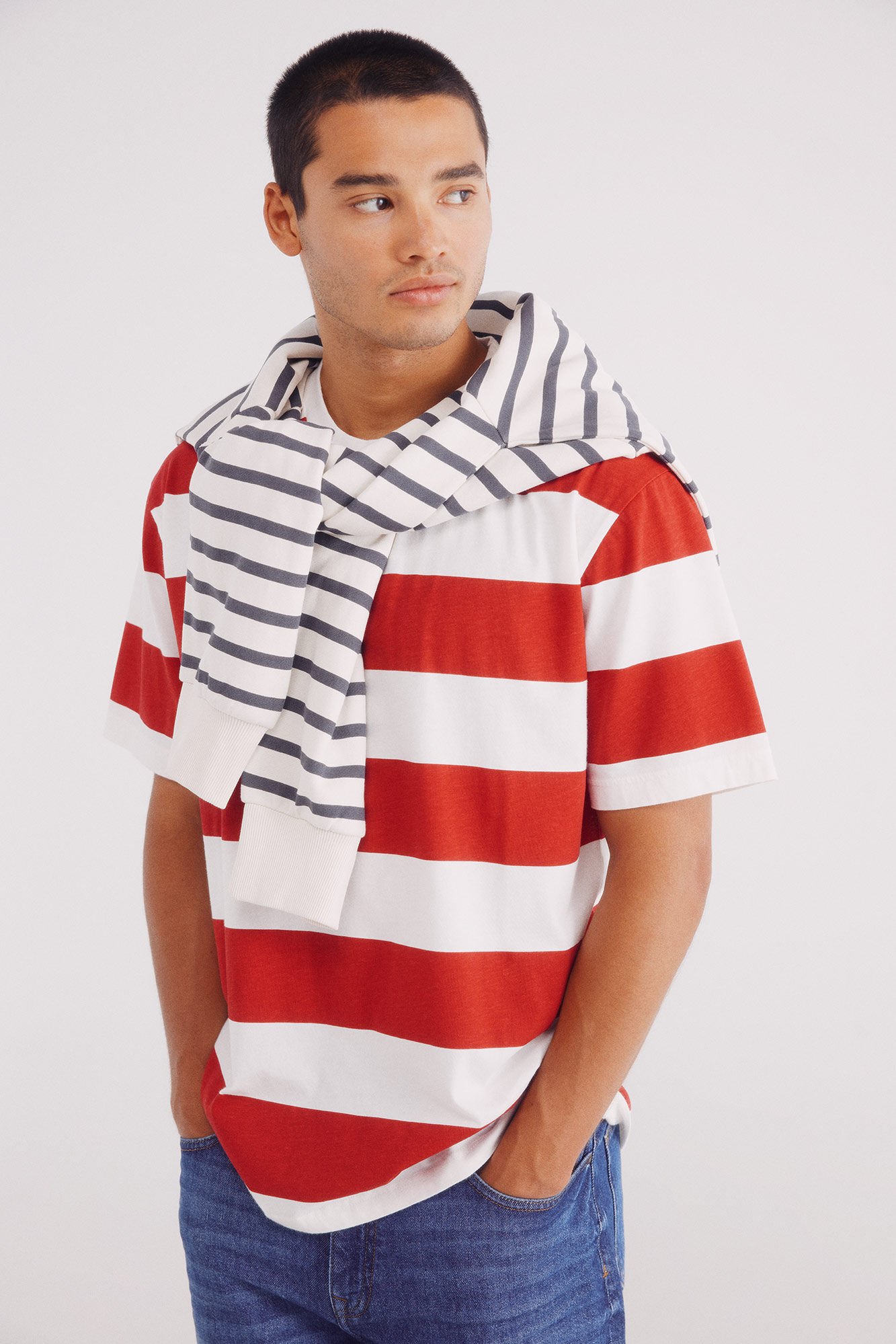 Springfield Camiseta listrada vermelha larga