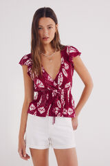 Springfield Top escote cruce estampado burdeos