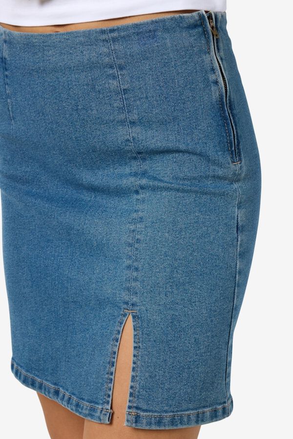 Noisy May Saia curta denim com abertura lateral azul