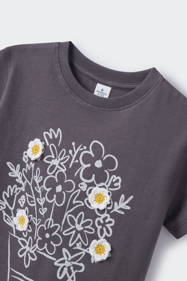 Springfield Kids Camiseta flores crochet niña gris