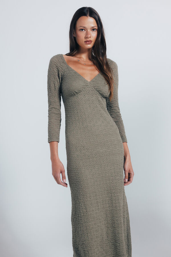 Springfield Vestido midi liso textura kaki