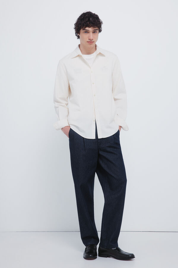 Springfield Camisa de micro veludo cotel&ecirc; branco