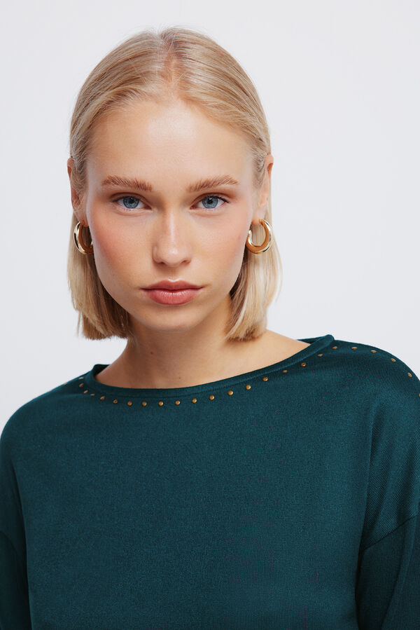 Springfield Camiseta cuello barca tachas verde