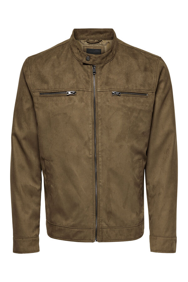 Only & Sons Casaco biker efeito camur&ccedil;a cru