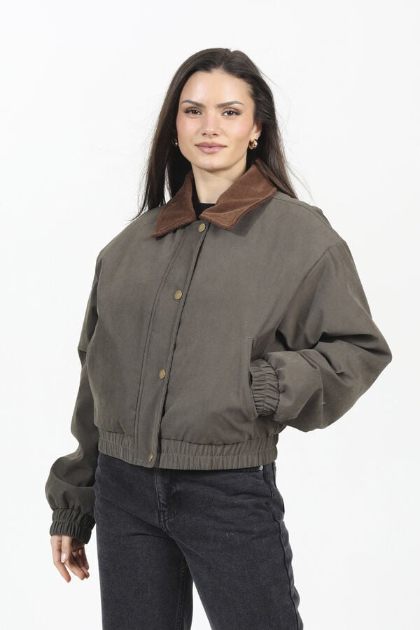 Brave Soul Chaqueta bomber con cuello pana kaki