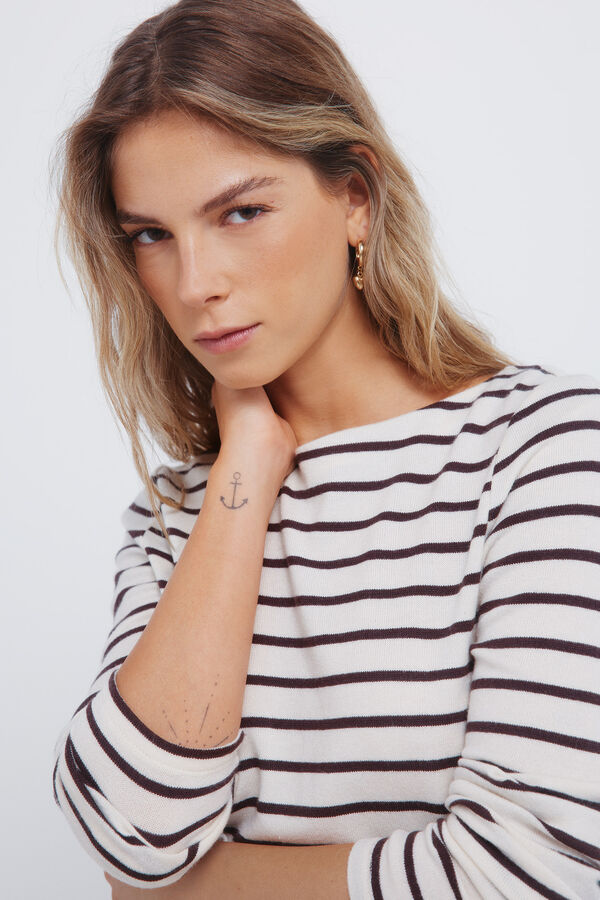 Springfield Camiseta punto cortado rayas nude