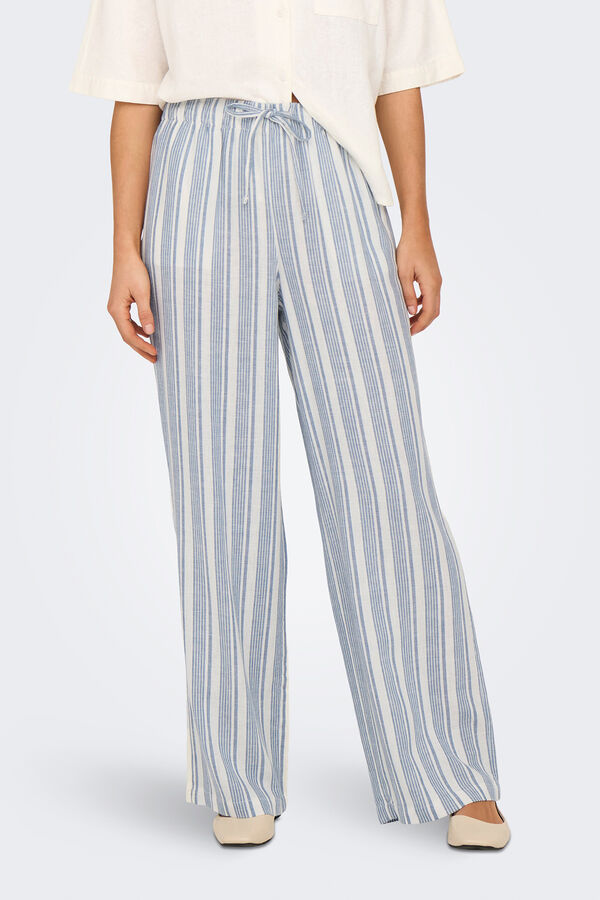 Only Pantalón wideleg de lino azul