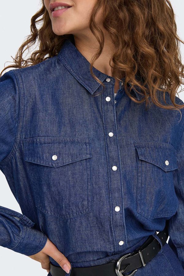 JDY Camisa vaquera de manga larga azul