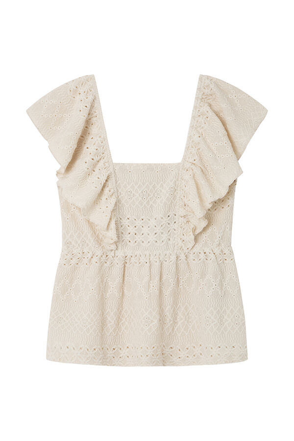 Springfield Top bordados volantes beige