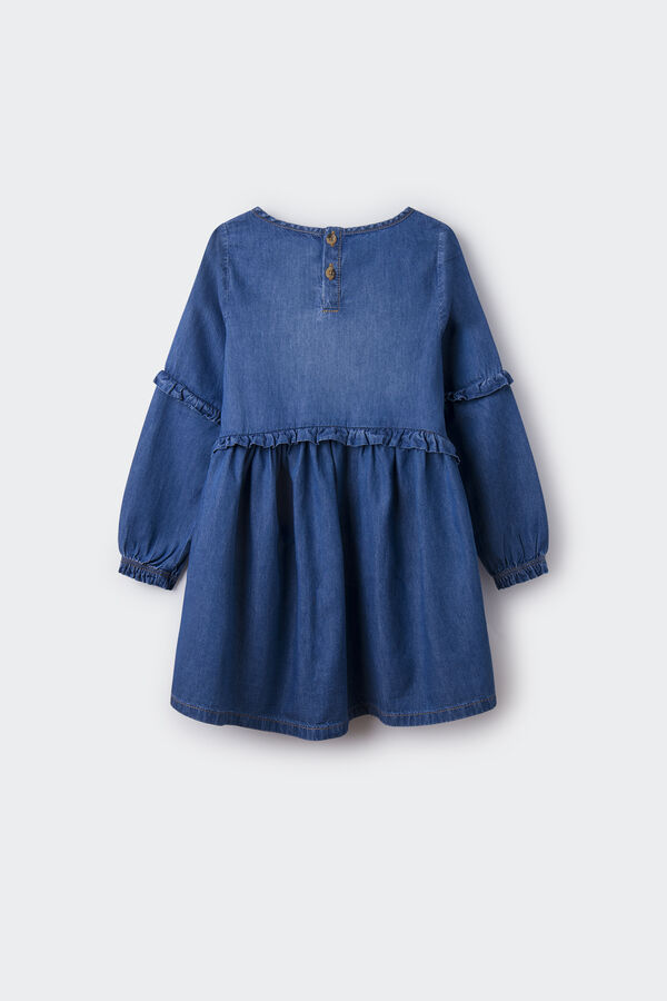 Springfield Kids Vestido denim folhos menina azul