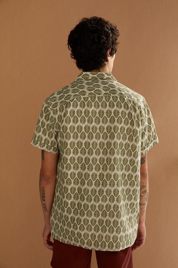 Springfield Camisa manga corta lino estampada estampado verde