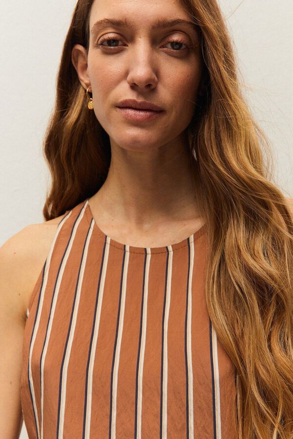 Systemaction Vestido curto de riscas cru