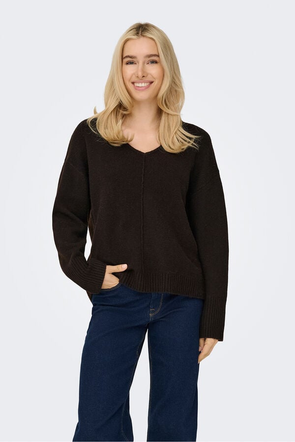 Only Jersey de cuello pico marr&oacute;n