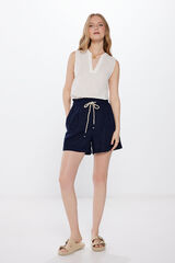 Springfield Cal&ccedil;&otilde;es linho cintura el&aacute;stica azul