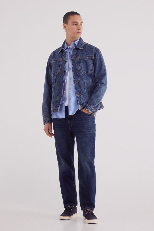 Springfield Cazadora vaquera b&aacute;sica lavada azul